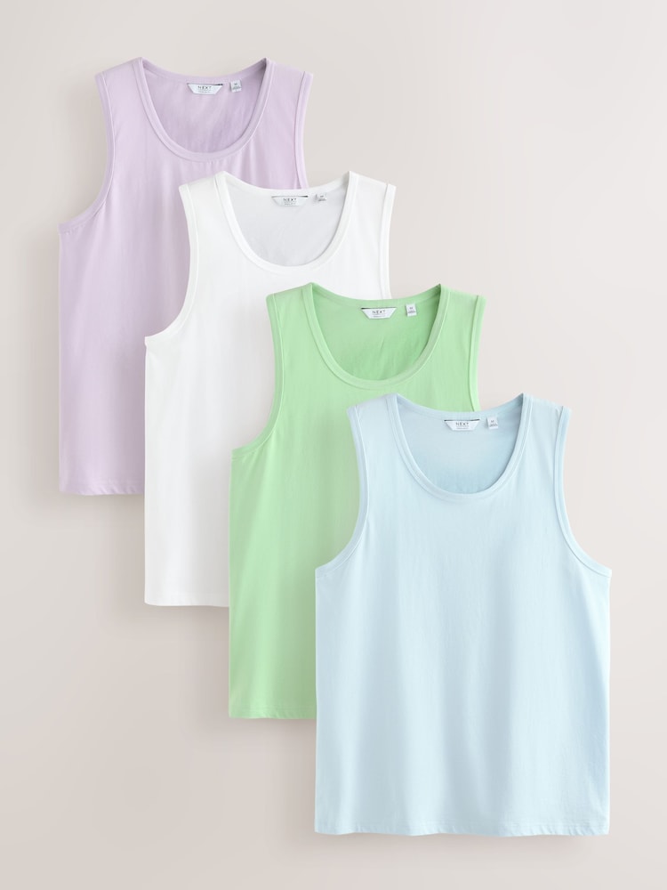 Blue/White/Green/Lilac Cotton Vests 4 Pack - Image 1 of 11