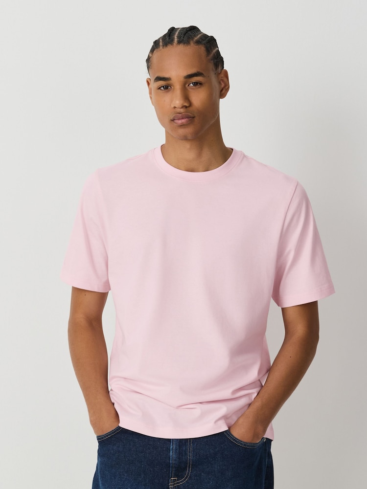 Light Pink Regular Fit Essential Crew Neck Cotton T-Shirt - Image 1 of 7