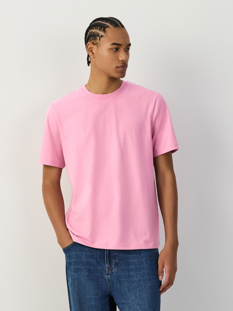 Candy Pink Regular Fit Essential Crew Neck Cotton T-Shirt - Image 1 of 8
