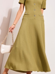 Friends Like These Olive Green Dropped Waist Textured Jersey Maxi Dress - Image 3 of 4