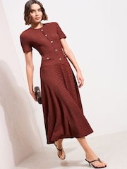 Friends Like These Chocolate Brown Dropped Waist Textured Jersey Maxi Dress - Image 1 of 4