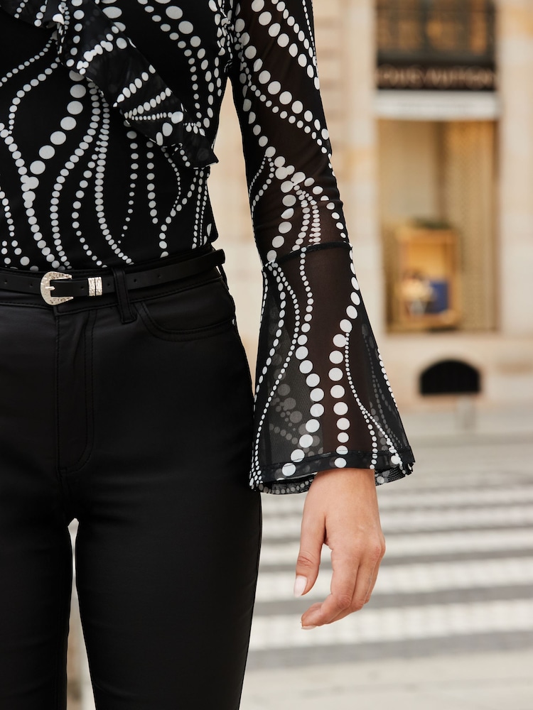 Sosandar Black Geometric Spot Faux Wrap Top - Image 5 of 5 Sosandar Black Geometric Spot Faux Wrap Top - Image 5 of 5