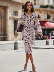 Sosandar Red Paisley Print Faux Wrap Dress - Image 3 of 5