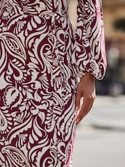 Sosandar Red Paisley Print Faux Wrap Dress - Image 5 of 5
