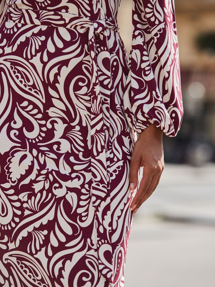 Sosandar Red Paisley Print Faux Wrap Dress - Image 5 of 5