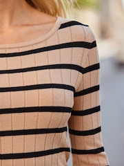 Sosandar Brown Stripe Ribbed Top - Image 5 of 5