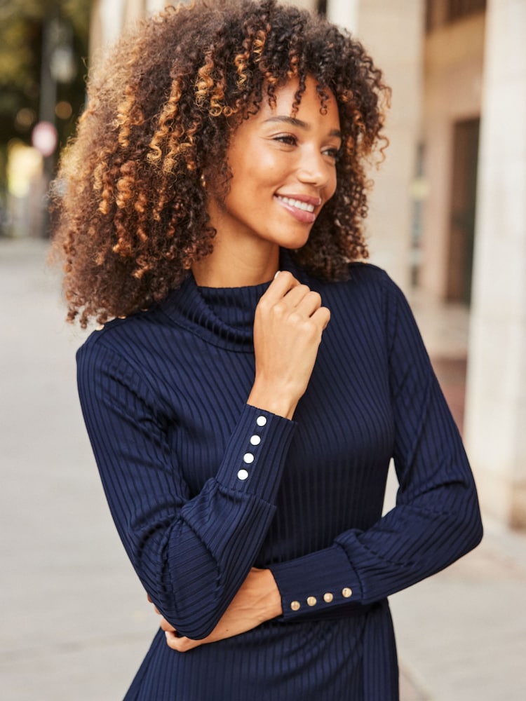 Buy Sosandar Blue Rib Knit Cowl Neck Dress from Next USA