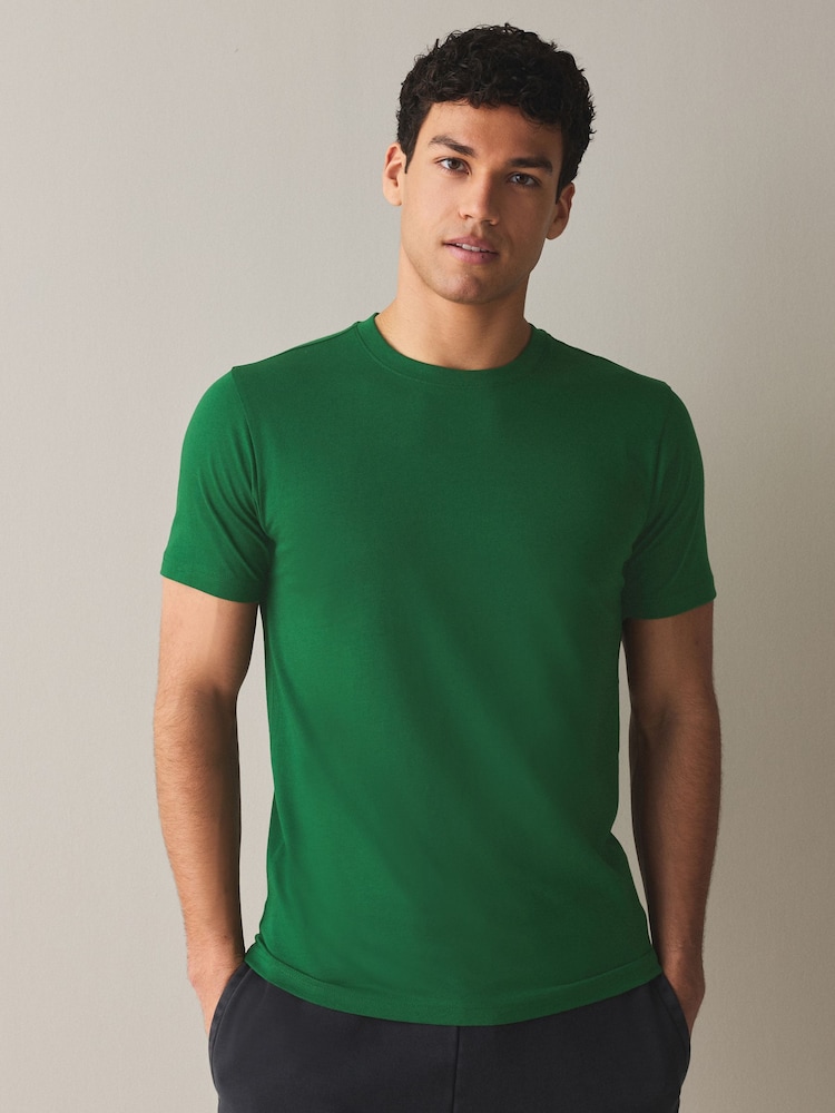 Tennis Green Slim Fit Essential Crew Neck Cotton T-Shirt - Image 1 of 8 Tennis Green Slim Fit Essential Crew Neck Cotton T-Shirt - Image 1 of 8