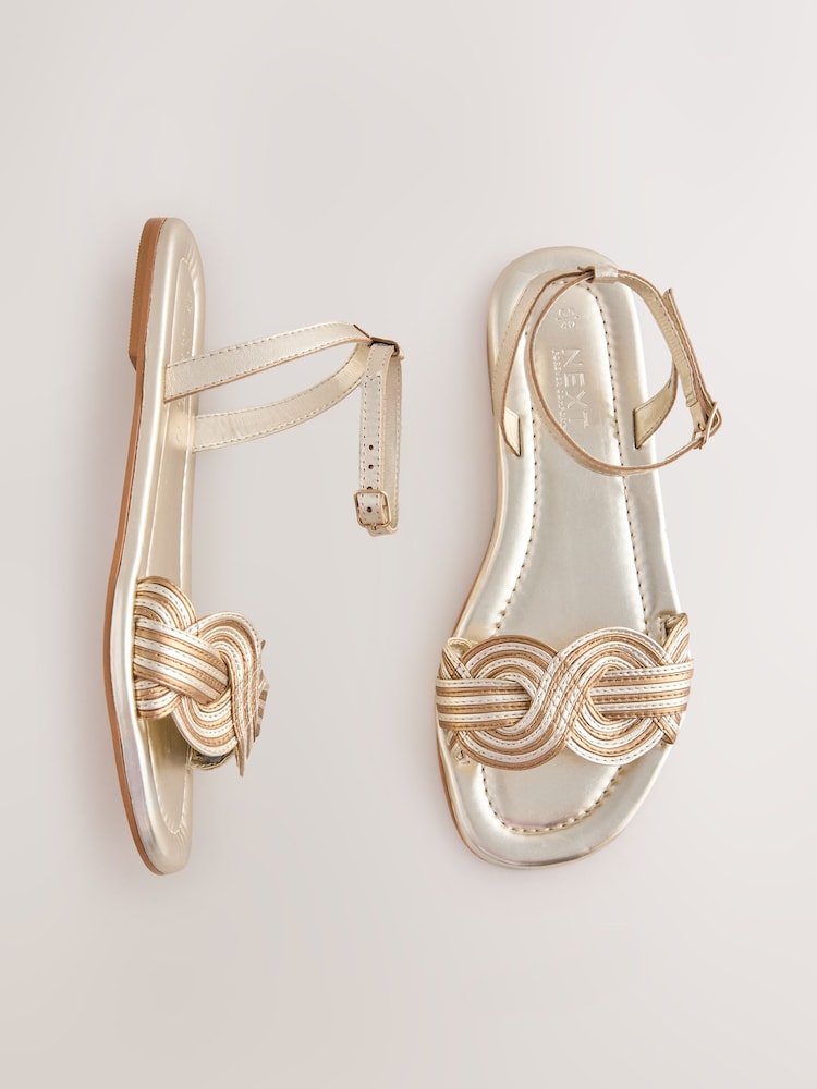 Metallic Standard/Wide Fit Forever Comfort® Woven Flat Sandals - Image 1 of 6 Metallic Standard/Wide Fit Forever Comfort® Woven Flat Sandals - Image 1 of 6