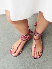 Pink Scarf Wrap Toe Thong Sandals - Image 2 of 4
