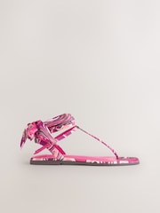 Pink Scarf Wrap Toe Thong Sandals - Image 5 of 8