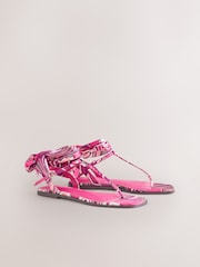 Pink Scarf Wrap Toe Thong Sandals - Image 6 of 8