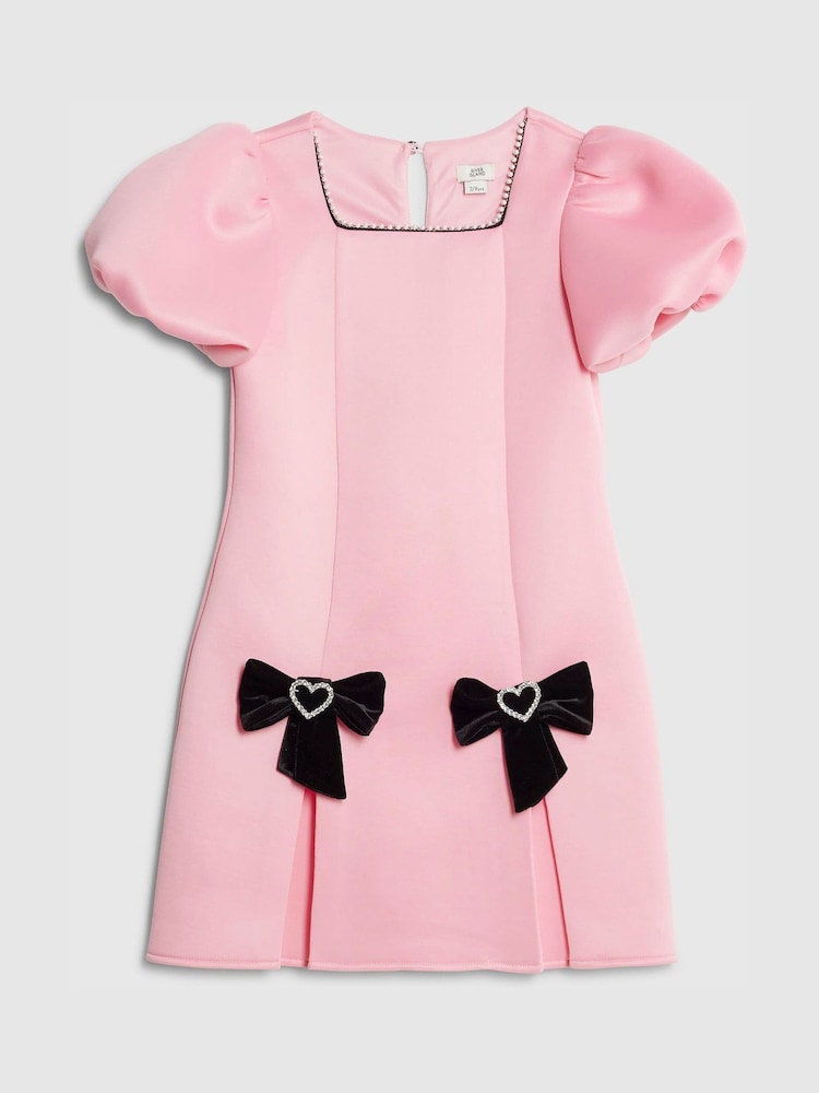 River Island Puff Sleeve Bow Hem Scuba Dress - Imagen 1 de 4