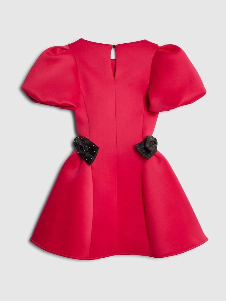River Island Pink Puff Sleeve Bow Scuba Dress - Image 2 of 4