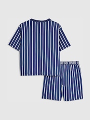 River Island Blue Short Sleeve Stripe Pyjama T-Shirt & Shorts Set - Image 2 of 5