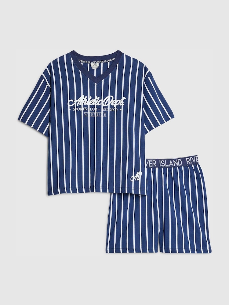Buy River Island Blue Short Sleeve Stripe Pyjama T-Shirt Shorts