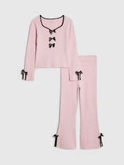 River Island Pink Long Sleeve Bow Top & Joggers Set - Image 1 of 5