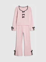 River Island Pink Long Sleeve Bow Top & Joggers Set - Image 3 of 5