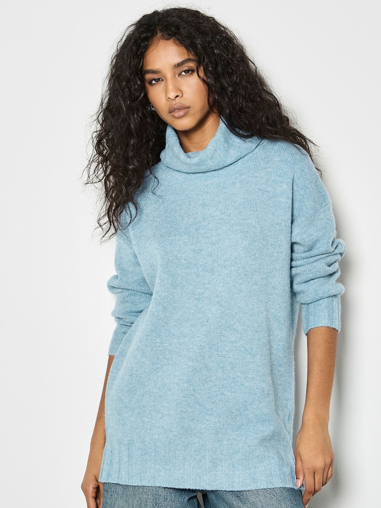 Apricot Blue Oversized Roll Neck Tunic Jumper - Image 1 of 4