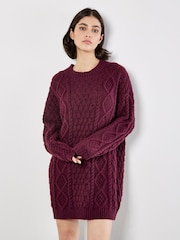 Apricot Red Cable Knit Oversized Jumper Dress - Image 1 of 4