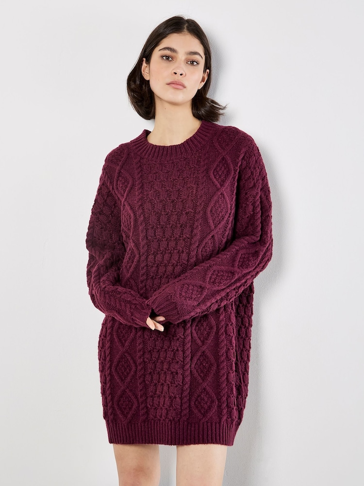 Apricot Red Cable Knit Oversized Jumper Dress - Image 1 of 4