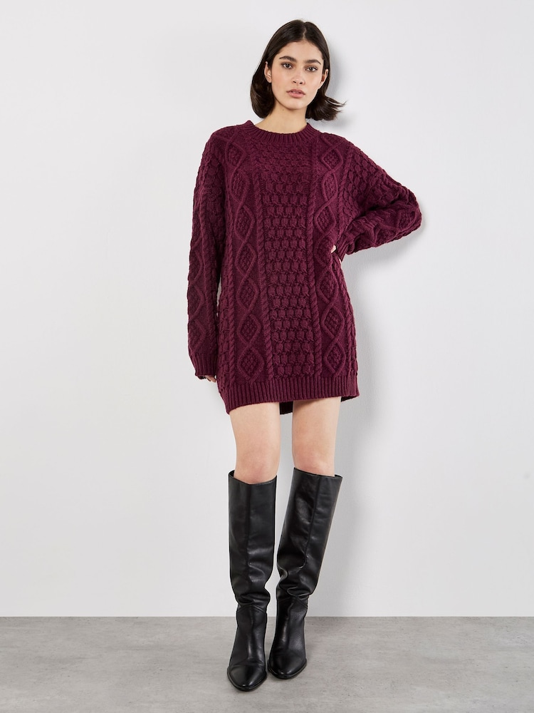 Apricot Red Cable Knit Oversized Jumper Dress - Image 2 of 4