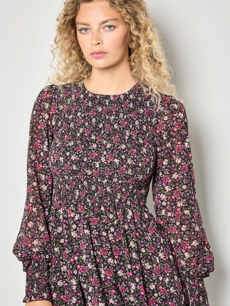 Apricot Pink Painterly Ditsy Smocked Dress - Image 4 of 4 Apricot Pink Painterly Ditsy Smocked Dress - Image 4 of 4