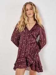 Apricot Red Constellation Ruffle Wrap Dress - Image 2 of 4