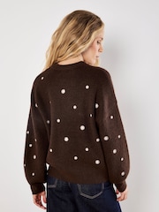 Apricot Brown Daisy Embroidered Ribbed Jumper - Image 4 of 4