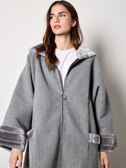 Apricot Black Faux Fur Collar Cuff Zip Jacket - Image 1 of 5