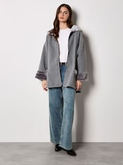 Apricot Black Faux Fur Collar Cuff Zip Jacket - Image 2 of 5