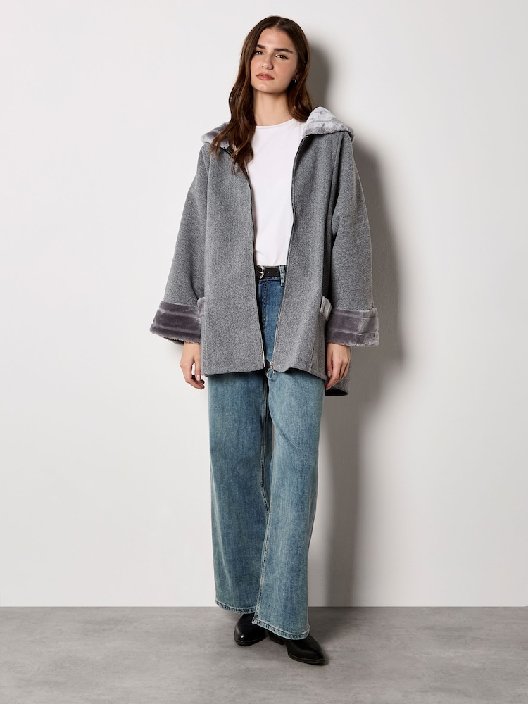 Apricot Black Faux Fur Collar Cuff Zip Jacket - Image 2 of 5