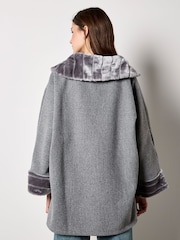 Apricot Black Faux Fur Collar Cuff Zip Jacket - Image 4 of 5