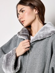 Apricot Black Faux Fur Collar Cuff Zip Jacket - Image 5 of 5