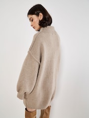 Apricot Natural Fuzzy Oversized Mock Neck Jumper Dress - Image 4 of 6