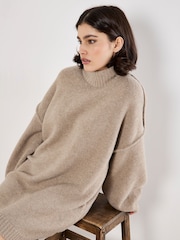 Apricot Natural Fuzzy Oversized Mock Neck Jumper Dress - Image 5 of 6
