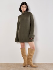 Apricot Green Text Boucle Fisherman Jumper Dress - Image 1 of 4