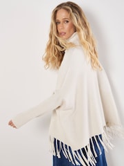 Apricot Cream Roll Neck Fringe Poncho Jumper - Image 3 of 4