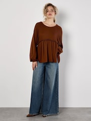 Apricot Brown Waffle Babydoll Oversized Blouse - Image 2 of 4