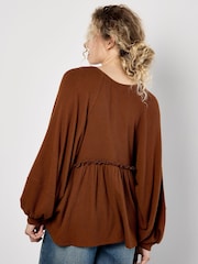 Apricot Brown Waffle Babydoll Oversized Blouse - Image 4 of 4