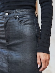 Sosandar Black Croc Coated Pencil Skirt - Image 4 of 5