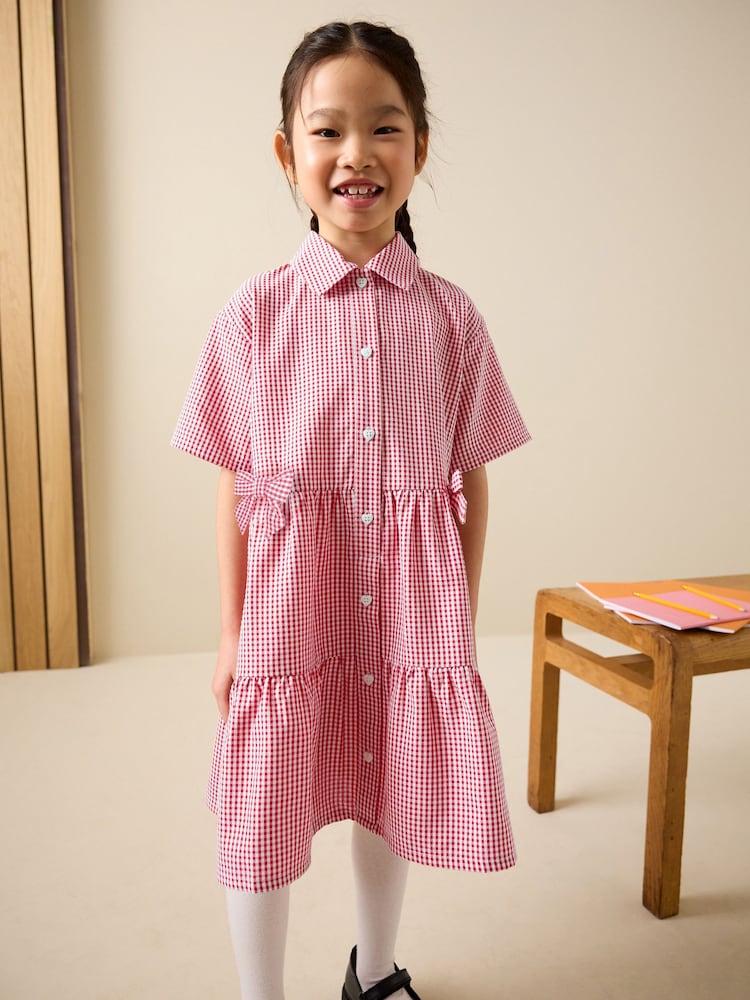 Red Cotton Rich Utility Bow Gingham School Dress (3-14yrs) - Image 1 of 8