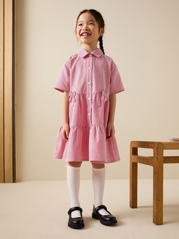 Red Cotton Rich Utility Bow Gingham School Dress (3-14yrs) - Image 2 of 8
