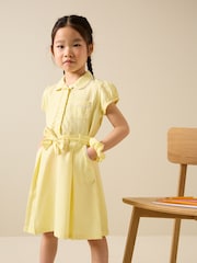 Yellow Cotton Rich Belted School Dress with Scrunchie (3-14yrs) - Image 1 of 9