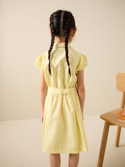 Yellow Cotton Rich Belted School Dress with Scrunchie (3-14yrs) - Image 3 of 9