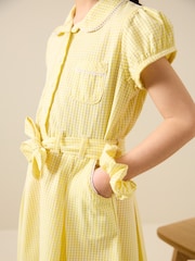 Yellow Cotton Rich Belted School Dress with Scrunchie (3-14yrs) - Image 5 of 9