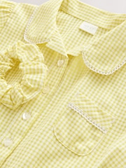 Yellow Cotton Rich Belted School Dress with Scrunchie (3-14yrs) - Image 9 of 9
