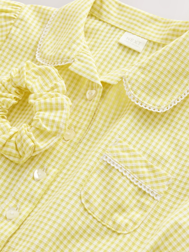 Yellow Cotton Rich Belted School Dress with Scrunchie (3-14yrs) - Image 9 of 9