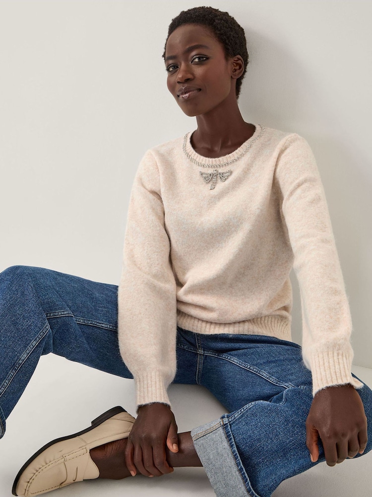 Monsoon Cream Ellen Diamanté Embellished Jumper - Image 1 of 4