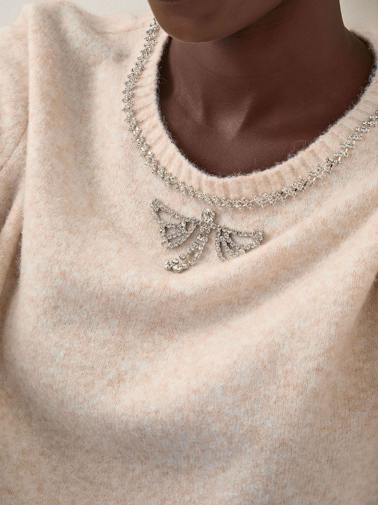 Monsoon Cream Ellen Diamanté Embellished Jumper - Image 4 of 4